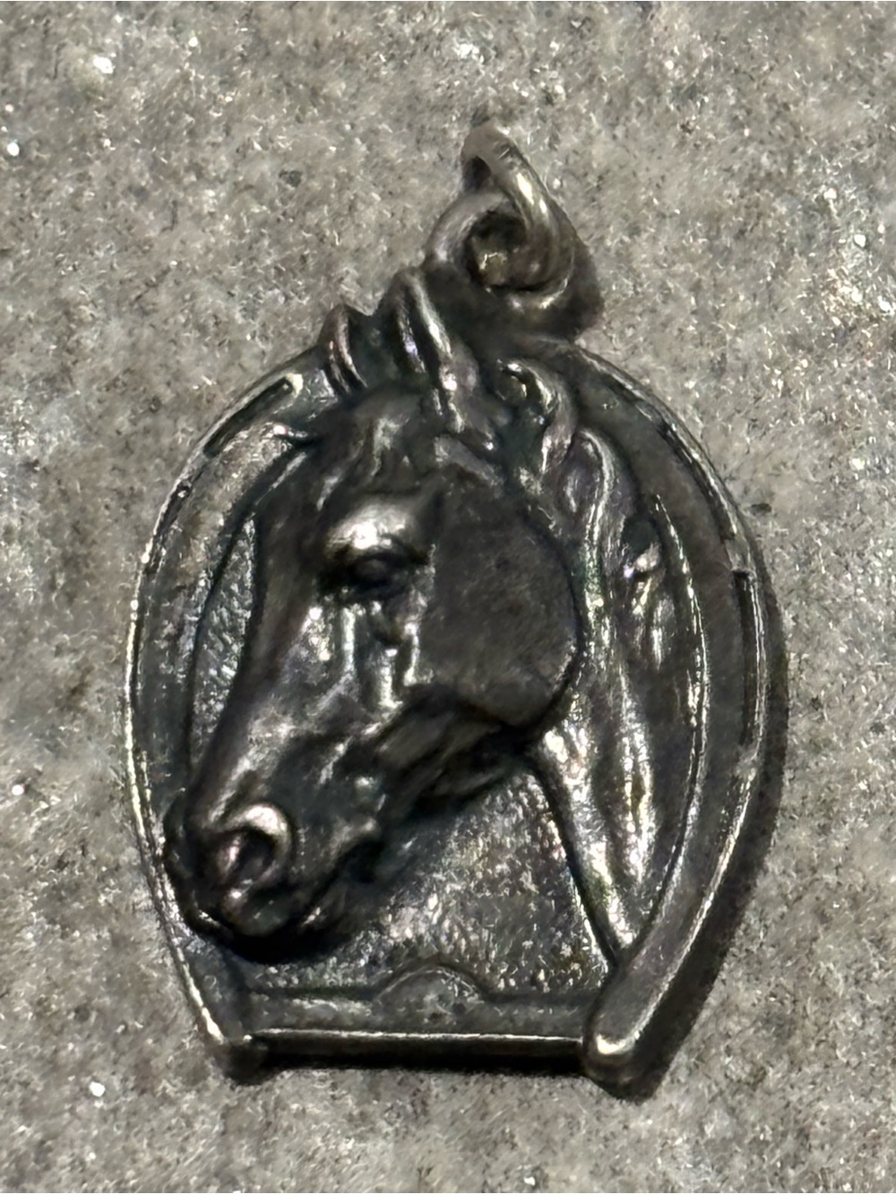 Vintage 1940s Sterling Silver Horse Head Horseshoe Charm/Pendant Dark Patina